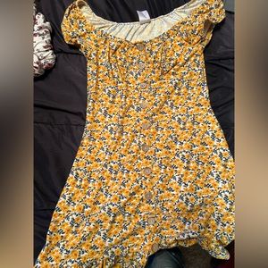 Yellow, floral off the shoulder dress